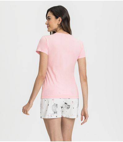 Pijama Manga Curta Gatinhos Mensageira Da Paz Rosa