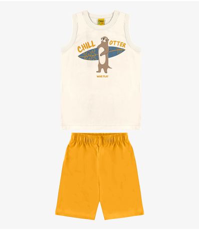 Conjunto Infantil Machão Com Bermuda Rovi Kids Bege