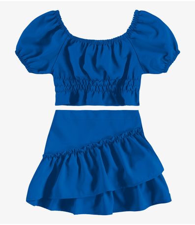 Conjunto Infantil Blusa Com Saia Rovi Kids Azul