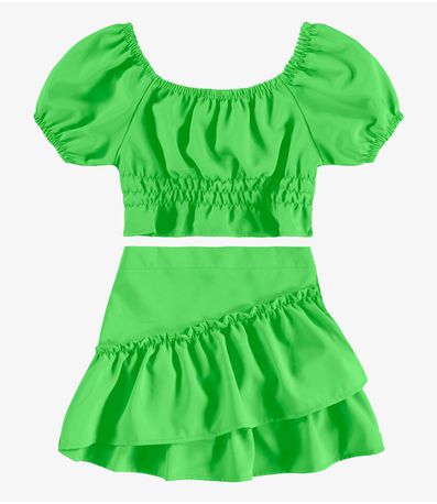 Conjunto Infantil Blusa Com Saia Rovi Kids Verde