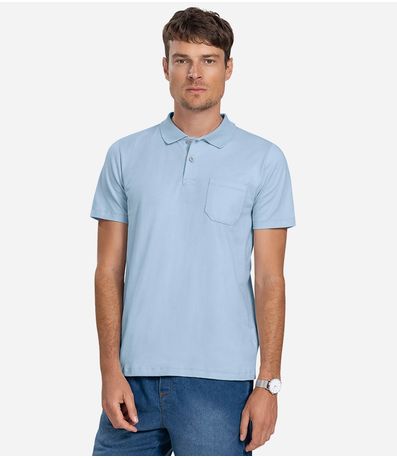Polo Masculina Com Bolso Cotton Leve Diametro Azul