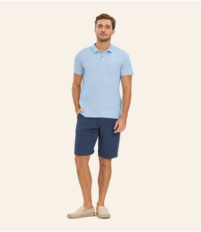 Polo Masculina Com Bolso Cotton Leve Diametro Azul