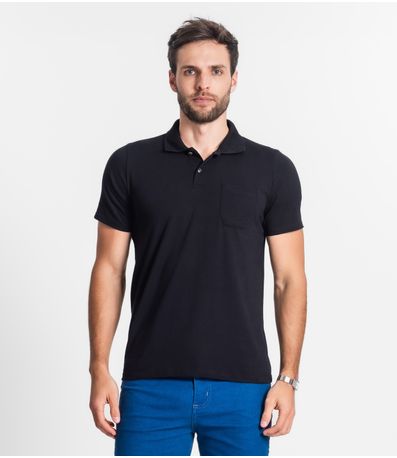 Polo Masculina Com Bolso Cotton Leve Diametro Preto