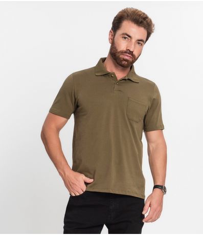 Polo Masculina Com Bolso Cotton Leve Diametro Verde