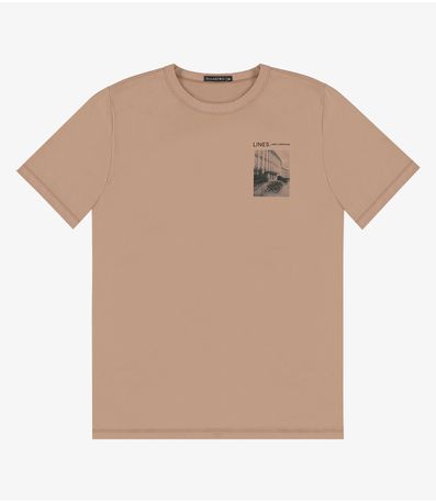 Camiseta Masculina em Meia Malha Diametro Marrom