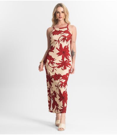 Vestido Midi Canelado Select Vermelho