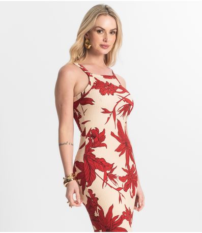 Vestido Midi Canelado Select Vermelho