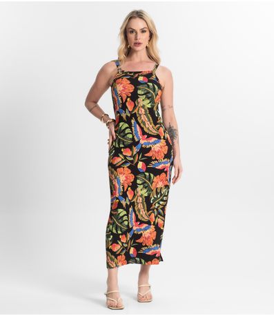 Vestido Midi Canelado Select Preto