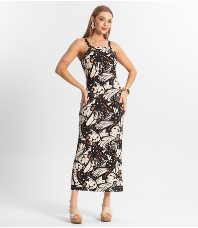 Vestido Midi Canelado Select Preto