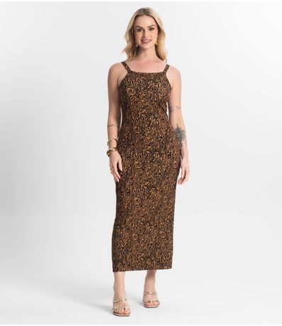 Vestido Midi Canelado Select Bege
