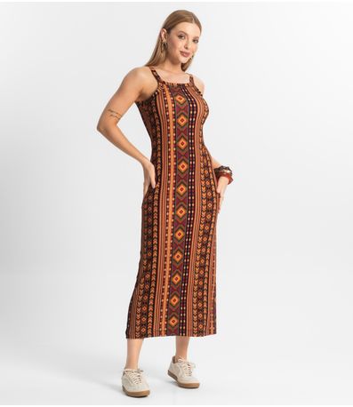 Vestido Midi Canelado Select Laranja