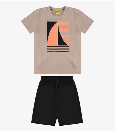 Conjunto Infantil Camiseta Com Bermuda Rovi kids Marrom