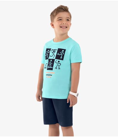 Conjunto Infantil Camiseta Com Bermuda Rovi kids Azul