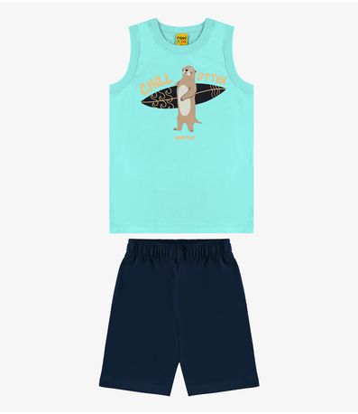Conjunto Infantil Machão Com Bermuda Rovi Kids Azul