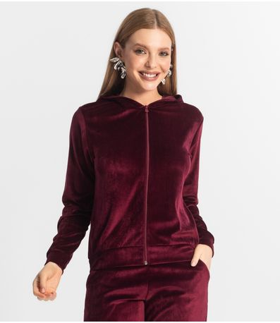 Jaqueta Feminina De Plush Com Capuz RechSul Vermelho