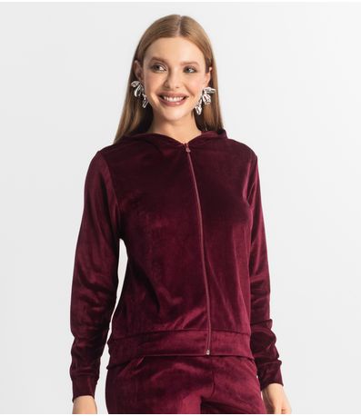 Jaqueta Feminina De Plush Com Capuz RechSul Vermelho