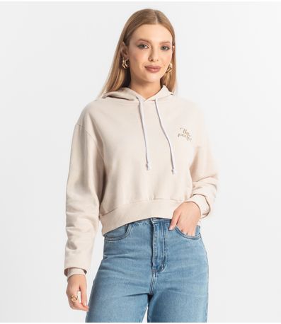 Blusão Cropped Feminino De Moletom RechSul Bege