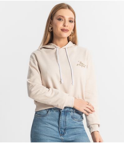 Blusão Cropped Feminino De Moletom RechSul Bege