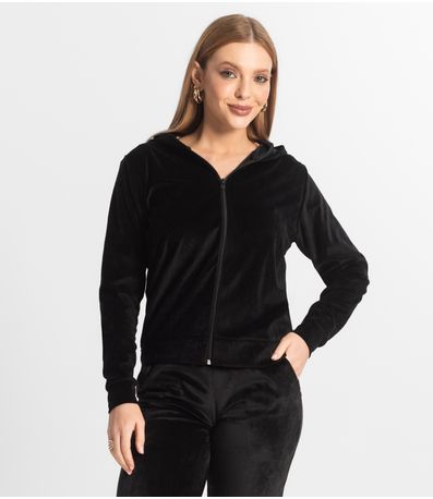 Jaqueta Feminina De Plush Com Capuz RechSul Preto