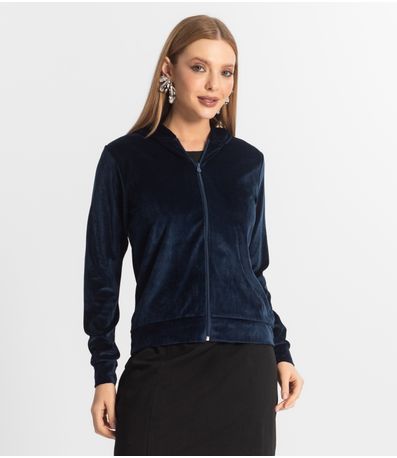 Jaqueta Feminina De Plush Com Capuz RechSul Azul