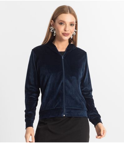 Jaqueta Feminina De Plush Com Capuz RechSul Azul