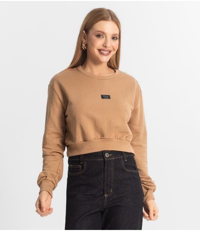 Blusão Cropped Feminino De Moletom Rech Sul Marrom