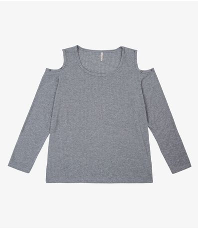 Blusa Feminina Plus Size Ribana Canelada RechSul Cinza