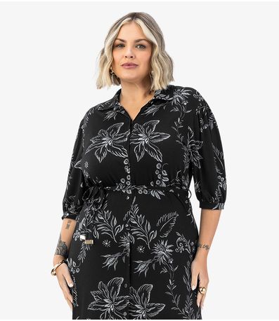 Vestido Midi Feminino Plus Size Secret Glam Preto