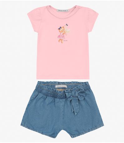 Conjunto Infantil  Blusa com Shorts Trick Nick Rosa