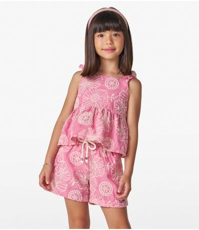 Conjunto Bata com Shorts Algodão Flor Trick Nick Rosa
