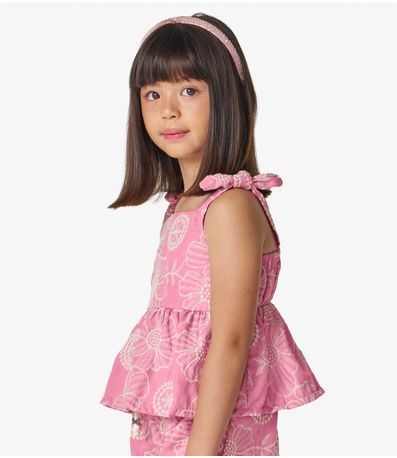 Conjunto Bata com Shorts Algodão Flor Trick Nick Rosa