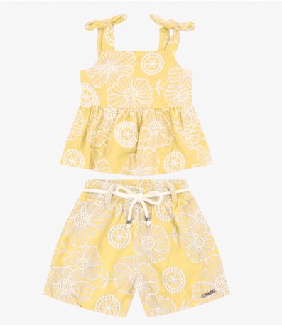 Conjunto Bata com Shorts Algodão Flor Trick Nick Amarelo