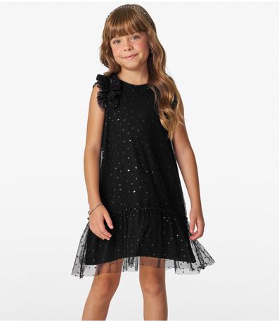 Vestido Infantil em Tule Lantejoulas Trick Nick Preto