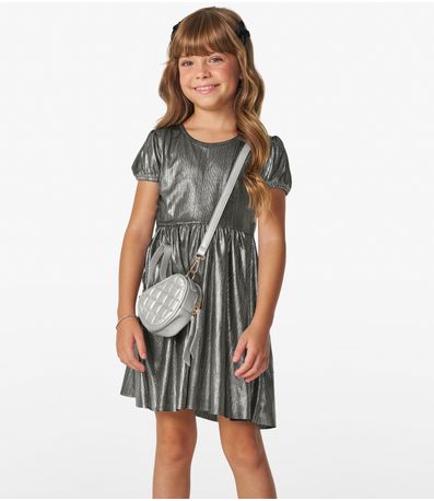 Vestido em Malha Plissada Shiny Trick Nick Cinza