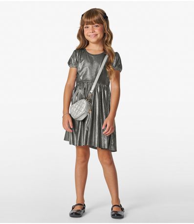 Vestido em Malha Plissada Shiny Trick Nick Cinza