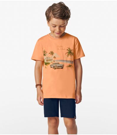 Camiseta Masculina em Meia Malha Trick Nick Laranja