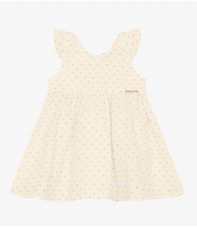Vestido Infantil em Cotton Plumetis Trick Nick Bege