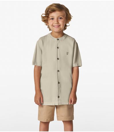Camisa Masculina em Viscose Sarjada Trick Nick Bege