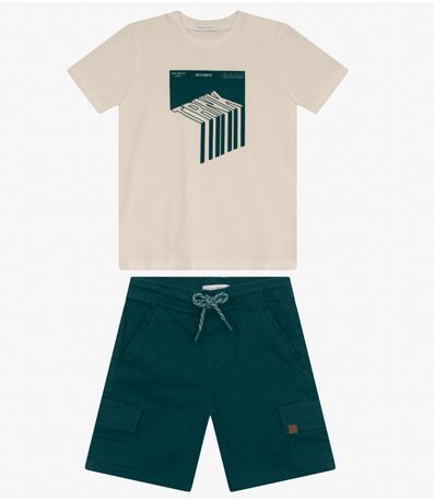 Conjunto Masculino Camiseta com Bermuda Trick Nick Bege