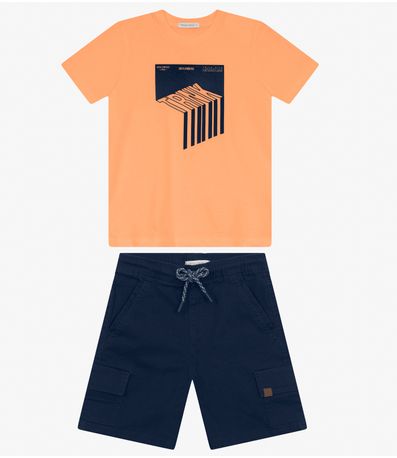 Conjunto Masculino Camiseta com Bermuda Trick Nick Laranja