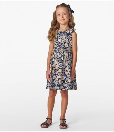 Vestido Infantil em Cotton Leve Trick Nick Azul Marinho