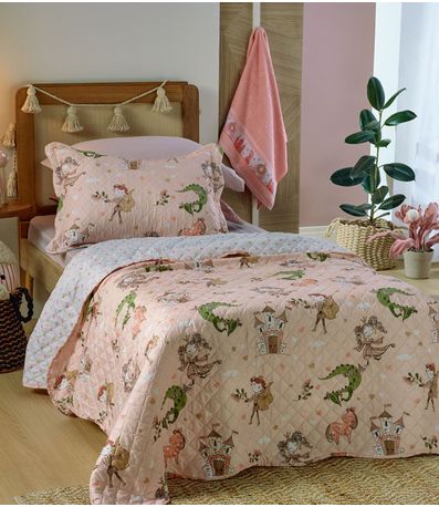 Kit Cobre Leito Casual Kids Solteiro Appel Rosa