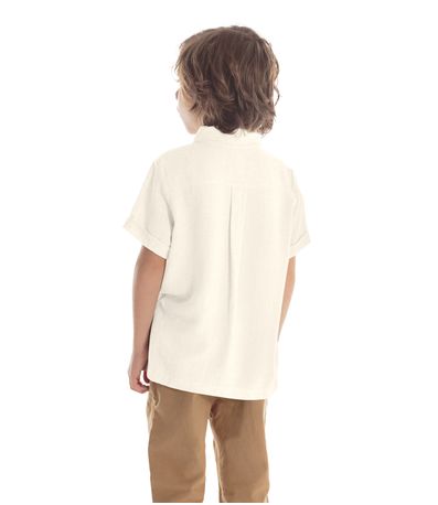 Camisa Infantil Masculina Com Botões Trick Nick Bege