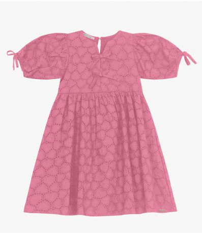 Vestido em Laise Corações e Viscose Khy Trick Nick Rosa