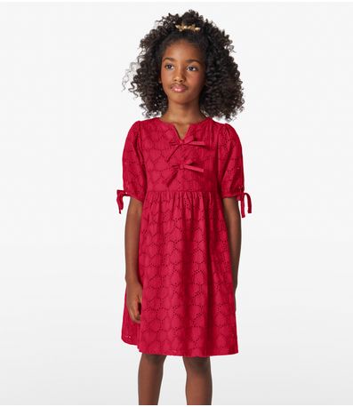 Vestido em Laise Corações e Viscose Khy Trick Nick Vermelho