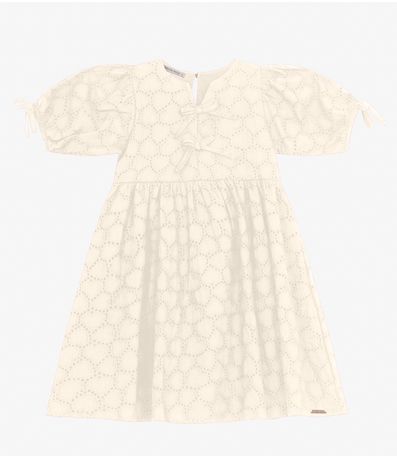 Vestido em Laise Corações e Viscose Khy Trick Nick Off White