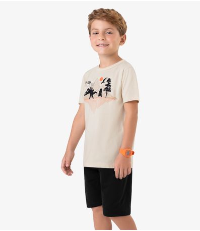Conjunto Infantil Camiseta com Bermuda Rovi Kids Bege