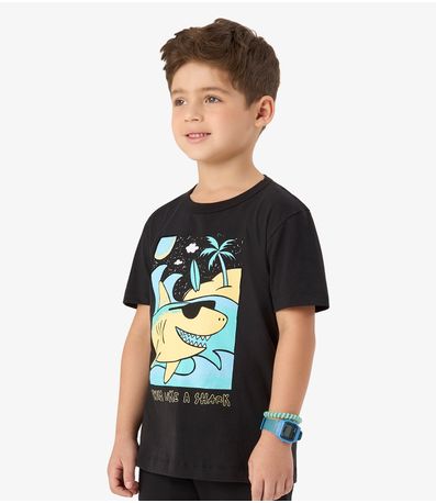 Camiseta Meia Malha Infantil Masculina Rovi Kids Preto