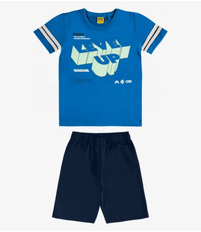 Conjunto Machão c Bermuda em Meia Malha RoviKids Azul