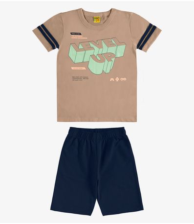 Conjunto Machão c Bermuda em Meia Malha RoviKids Marrom